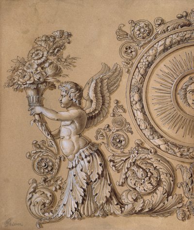 Zilverwerkontwerp met een Cherub en Acanthusbladeren, c.1800 door Prieur